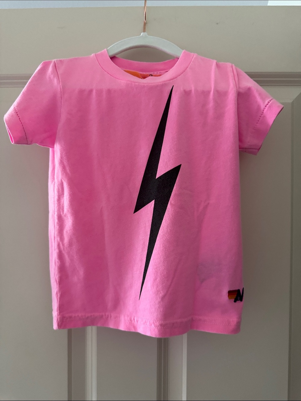 Aviator Nation Bubblegum Pink Tee with Black Lightning Bolt